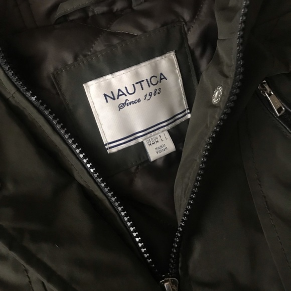 Nautica Jackets & Coats Nautica Army Green Leather Hooded Coat